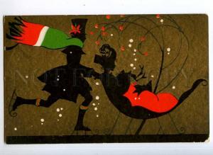 245430 NEW YEAR Skaiting SLED Vintage ART NOUVEAU Silhouette