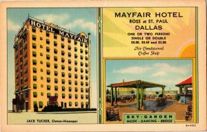 Mayfair Hotel and Sky-Garden, Ross at St. Paul Dallas TX Vintage Postcard I39