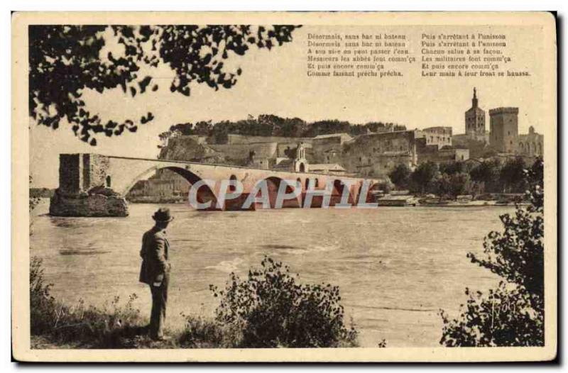 Old Postcard Avignon bridge St Benezet and the Rhone