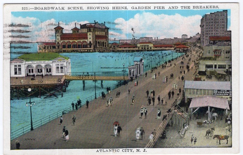 Atlantic City, N.J., Boardwalk Scene, Showing Heinz Garden Pier and The Breakers