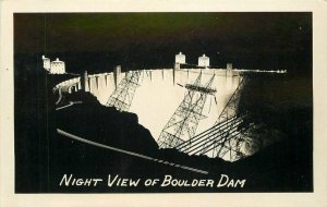 Nevada Arizona 1940s Night View Boulder Dam RPPC Photo Postcard 21-12975