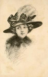 Lady with Bow and Feathers in Hat