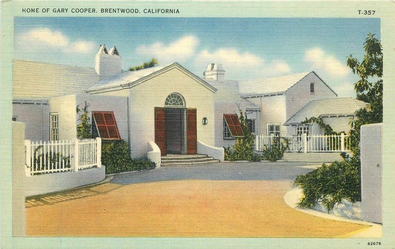 California Brentwood Home Gary Cooper roadside Tichnor Postcard 22-895