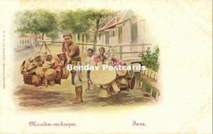 indonesia, JAVA, Native Basket Street Seller (1899) Artist Signed Van der Heiden