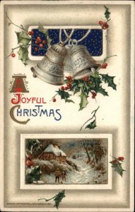 Christmas Children Bells Embossed Winsch c1910s Postcard