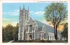 St Vincent De Paul Church Mt Vernon Ohio 1940s linen postcard