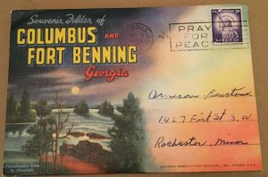 USED  POSTCARD SOUVENIR FOLDER COLUMBUS AND FORT BENNING GEORGIA