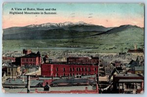 Butte Montana MT Postcard A View Highland Mountains In Summer Building Scene