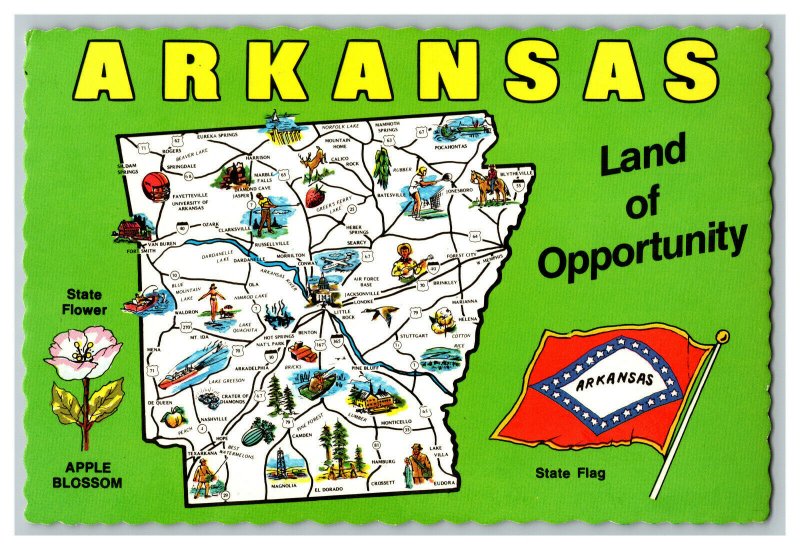 Postcard ARKANSAS Land Of Opportunity Continental View Map Card 