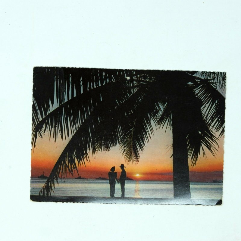 Manilla Bay Philippines (cheesy) sunset vintage postcard c1973