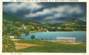 Vintage Postcard 1930's Moonlight Scene Lake Junaluska Bath House North Carolina