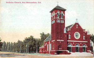 San Bernardino California Catholic Church Exterior Antique Postcard J78984
