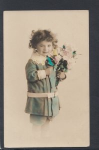Children Postcard - Young Child Holding a Bunch of Flowers  RS18598