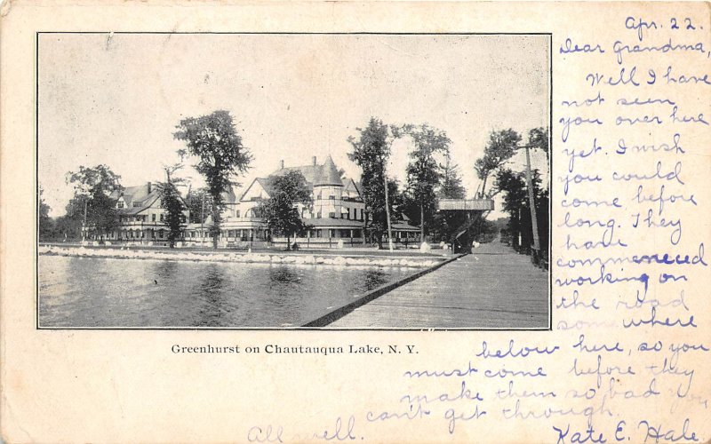 Chautauqua Lake New York 1908 Postcard Greenhurst Bemus Point Cancel