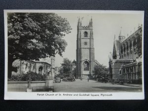 Devon Plymouth ST. ANDREWS CHURCH & GUILDHALL SQUARE - Old RP Postcard