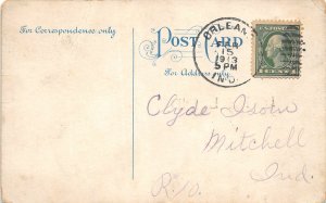 F73/ Mitchell Indiana Pennant Postcard 1913 Athletics Man Woman