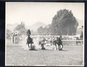 REAL PHOTO PHOTOGRAPH 1961 KLAMATH FALLS OREGON RODEO TRICK RIDING STEER WRESTLI