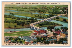 1937 Bird's Eye View Great Western Gateway Bridge Hotel Schenectady NY Postcard 