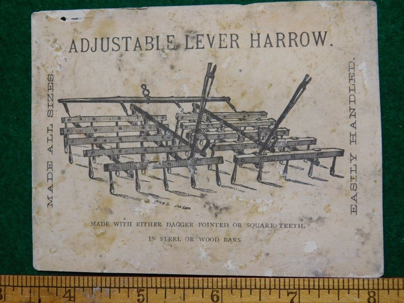 1870s-80s Adjustable Lever Harrow, Norwegian Plow Co., Christmas Toys Card F9