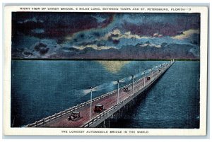 1937 Night View Of Gandy Bridge Between Tampa And St. Petersburg FL Postcard