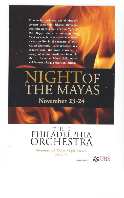 Philadelphia Orchestra Night of the Mayas Concert Postcard