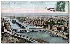 Old Postcard Paris Airplane evolving over Passy Jet