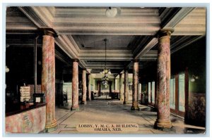 1913 Lobby Y.M.C.A. Building Interior Chandelier Scene Omaha Nebraska Postcard