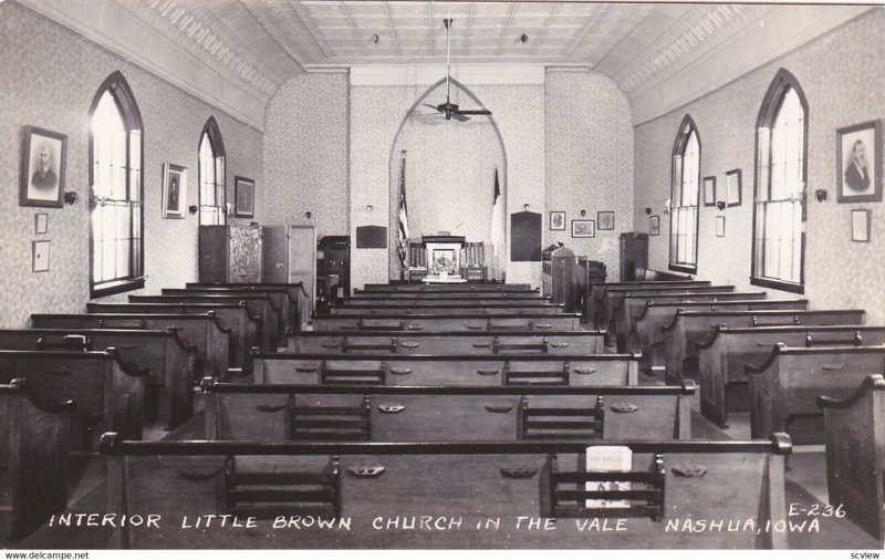 RP: NASHUA, Iowa, 1930-50s; Interior Little Brown Church in the Vale