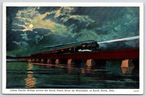 1947 Union Pacific Bridge Across North Platte Nebraska Moonlight Posted Postcard