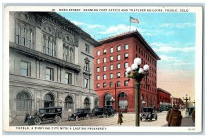 1920's Main Street Post Office Thatcher Building Pueblo Colorado CO Postcard