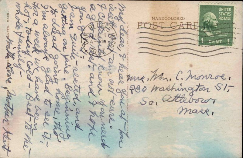 Oak Bluffs Martha's Vineyard MA Harbor Boats Dock Hand Colored Postcard 