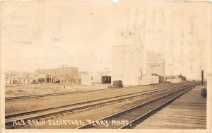 J55/ Terry Montana RPPC Postcard c1920 Grain Elevators Railroad 351