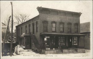 Milton Vermont VT Masonic Block Hardware Store c1910 Real Photo Postcard