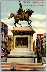 Vtg Napoli Piazza Municipio Mon A Vittorio Emanuele II Naples Italy Postcard