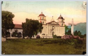 Santa Barbara Mission California CA UNP Hand Colored Albertype Postcard K8