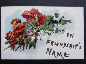 Poppy Postcard: Glittered POPPIES 'In Friendships Name' - Inc Donation to R.B.L.