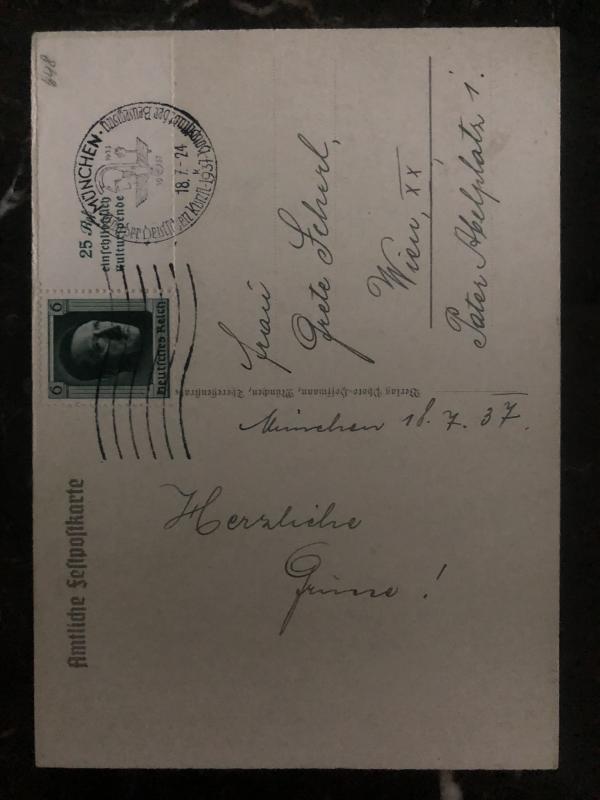 1937 Munich Germany Postcard  Propaganda cover Day of german art festival b