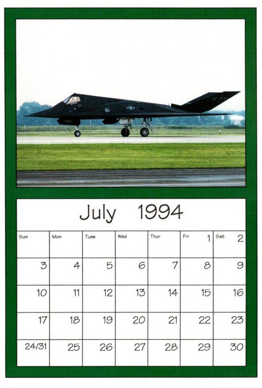 Calendar Card July 1994 Airplanes AirShow '94 Lockheed F-117 Stealth Att...