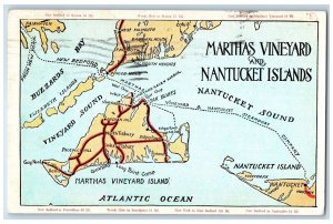 1938 Martha Vineyard Travel Guide Map Nantucket Island Massachusetts MA Postcard