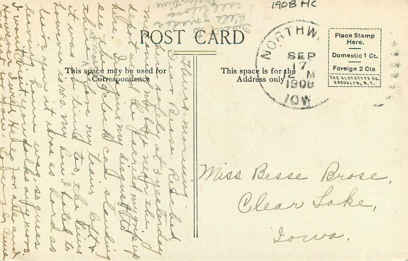 1908 Northwood Iowa ME Church hand colored Postcard 20-12559