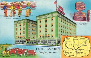 Douglas, Arizona HOTEL GADSEN Roadside c1940s Linen Route 666 Vintage Postcard