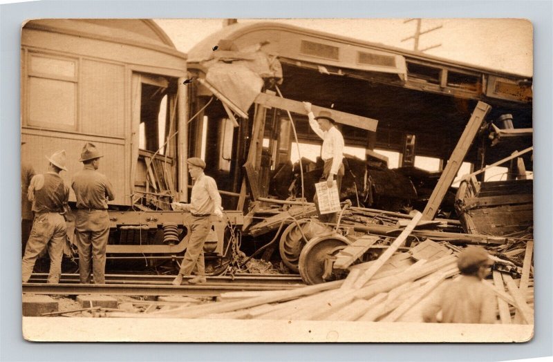 1917 RPPC Ranger Texas Men Inspecting Wreck Newspaper Cordell Studio Photograph