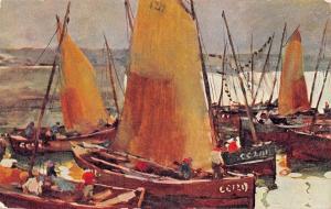 SAILBOATS IN HARBOUR-ARTIST PAINTED POSTCARD 1908 PSMK