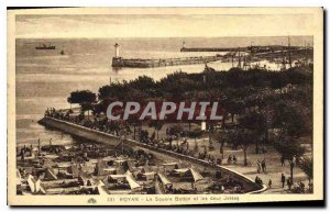 Old Postcard Royan Square Botton and two piers