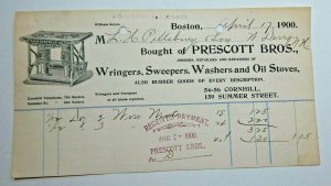 1900 Prescott Bros Wringers Washers Sweepers Oil Stoves Boston MA Letterhead