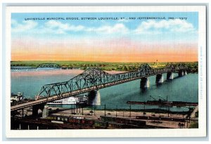 c1940's Louisville Municipal Bridge Between IN & Louisville Kentucky KY Postcard