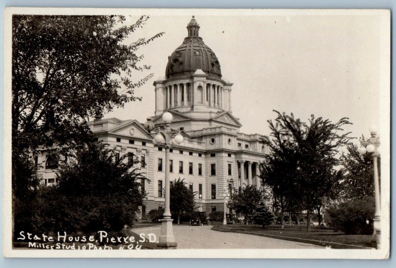 Pierre South Dakota SD Postcard RPPC Photo State House Building 1932 Vintage