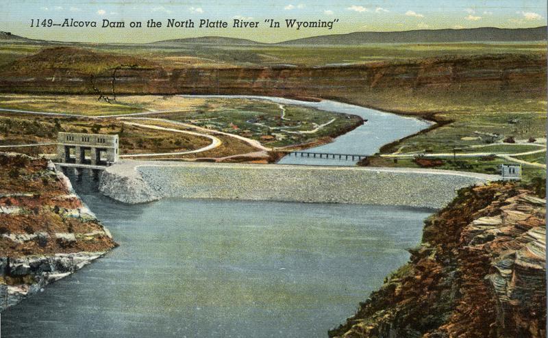 Alcova Dam on North Platte River near Casper WY, Wyoming - Linen