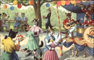 Mainzer Cat Fantasy No. 4863 Pavilion Dancing Musicians Band Vintage Postcard