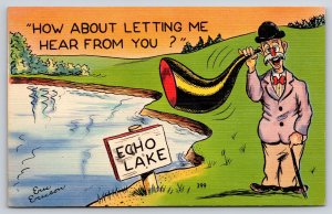 Comic Pun~Hear From You~Gentleman Holding Horn~Bowler Hat~Echo Lake~1944 PC